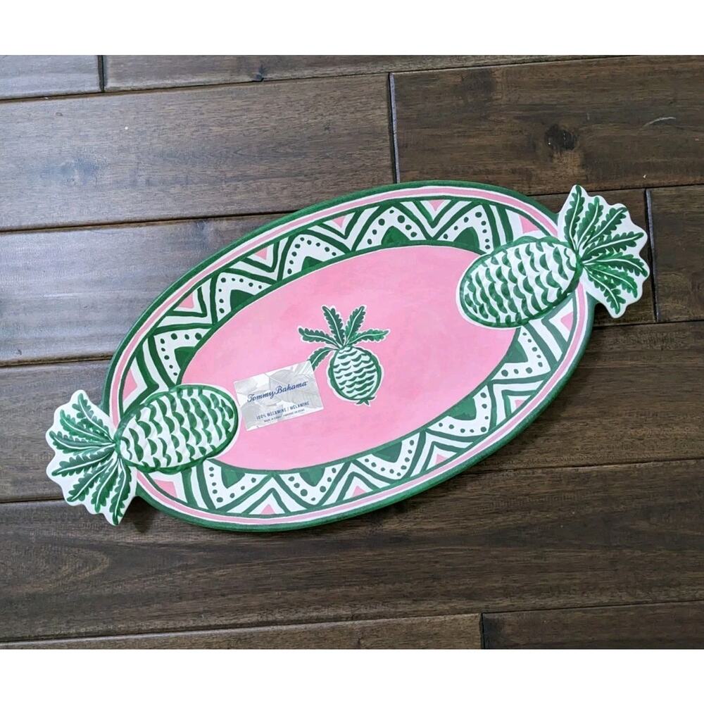 New MELAMINE Plate Platter Tommy Bahama Pineapple Pink Green Serving Plates